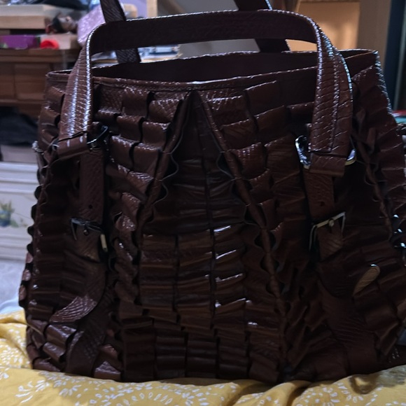 Burberry Brown Ruffled Crocodile Lowry Hobo - Picture 4 of 9